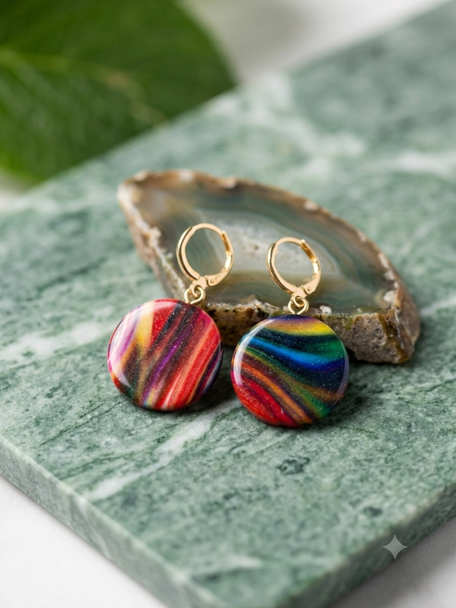 Rainbow Drop Earrings - Colorful Round Dangle Jewelry