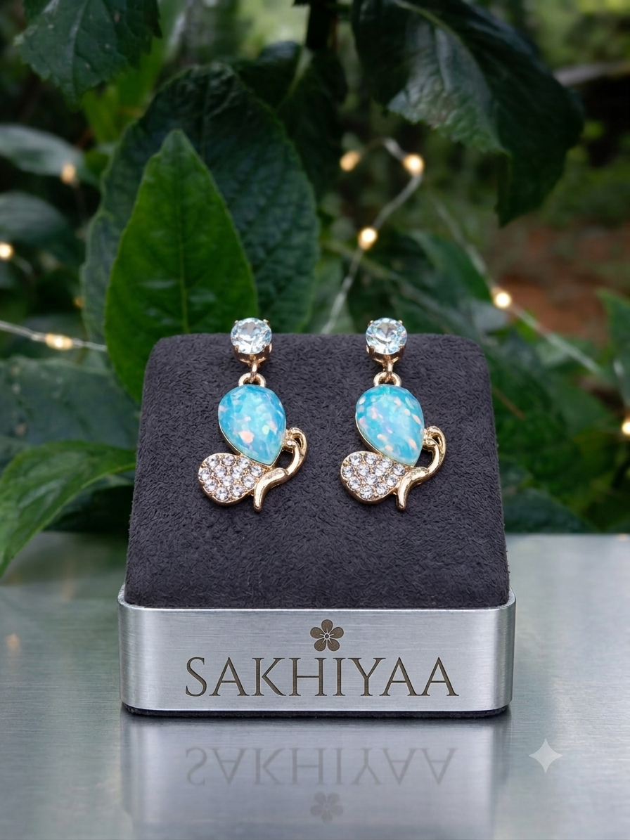 Drop Earrings with Sky Blue Opal Stone