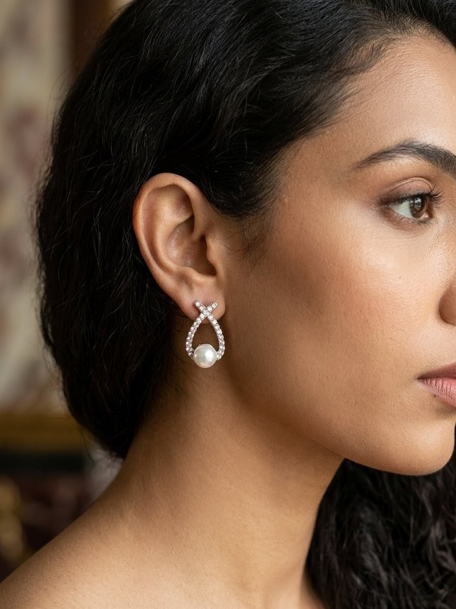 Infinity Cross Earrings with Pearl Dangle