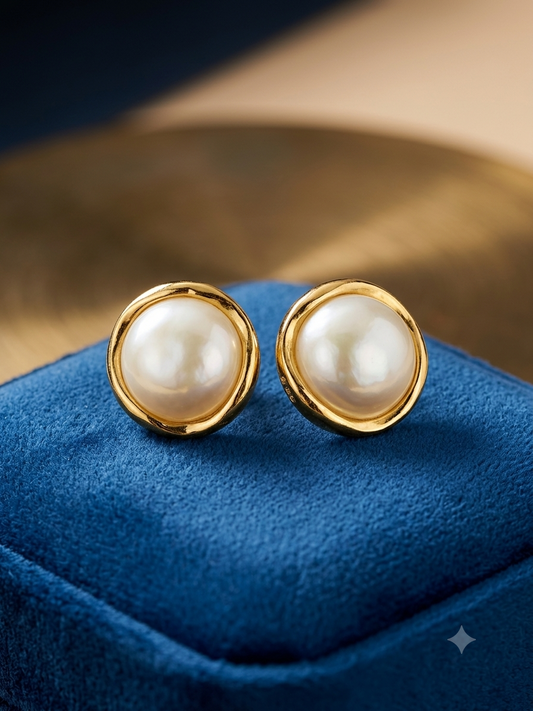 Shimmering Oceans Pearl Button Studs Earings