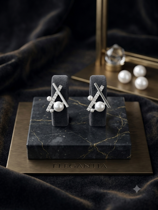 Cross Pearl Stud Earrings with Crystals