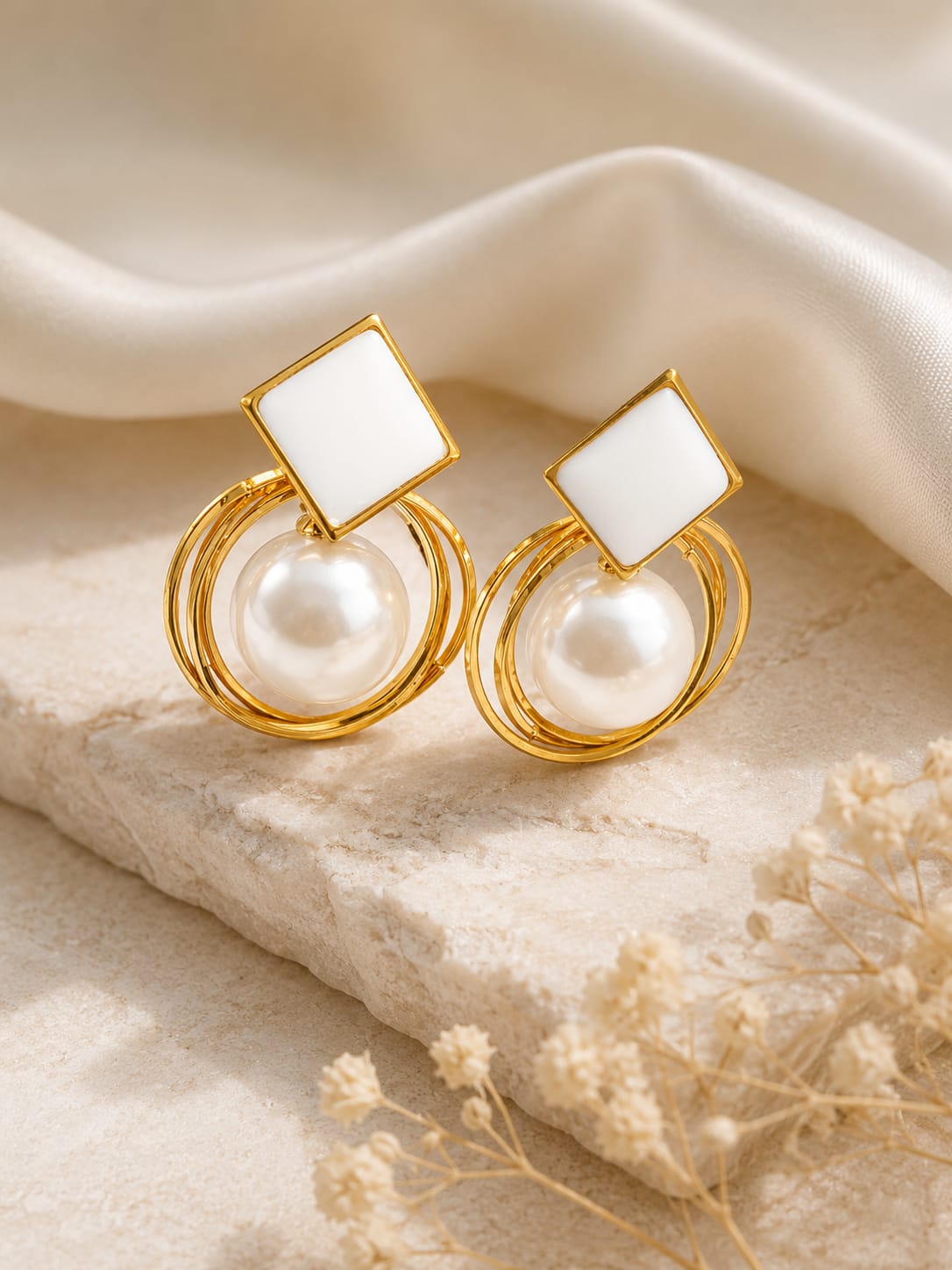 Minimal White Pearl Hoop Earrings