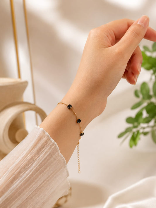 Dainty Smiley Face Gold-Plated Chain Bracelet