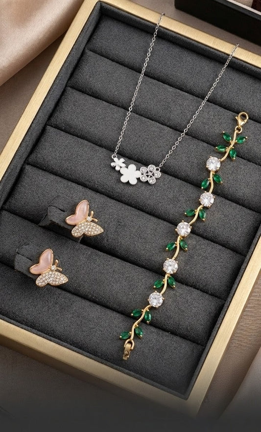 Luxury Crystal Jewelry Combo | Elegant Necklace, Earrings & Bracelet Set
